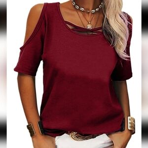 Crisscross Cold Shoulder Casual T-Shirt Plus Size